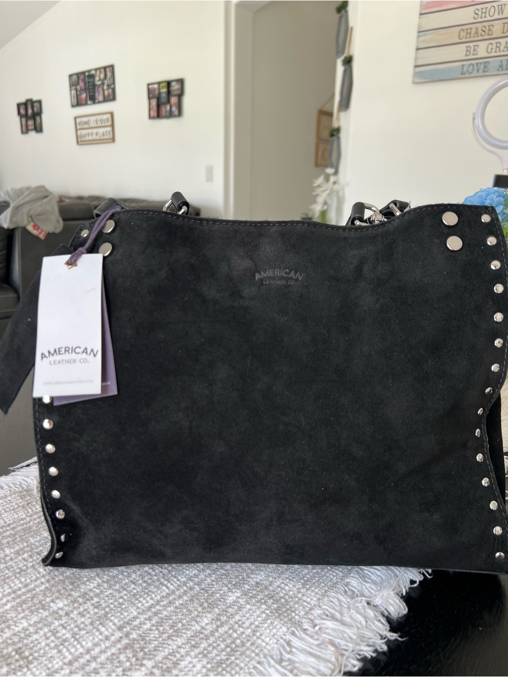 American Leather Co. Black Suede Studded Shoulder Bag